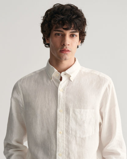 Chemise en lin coupe standard pour homme - BLANC 