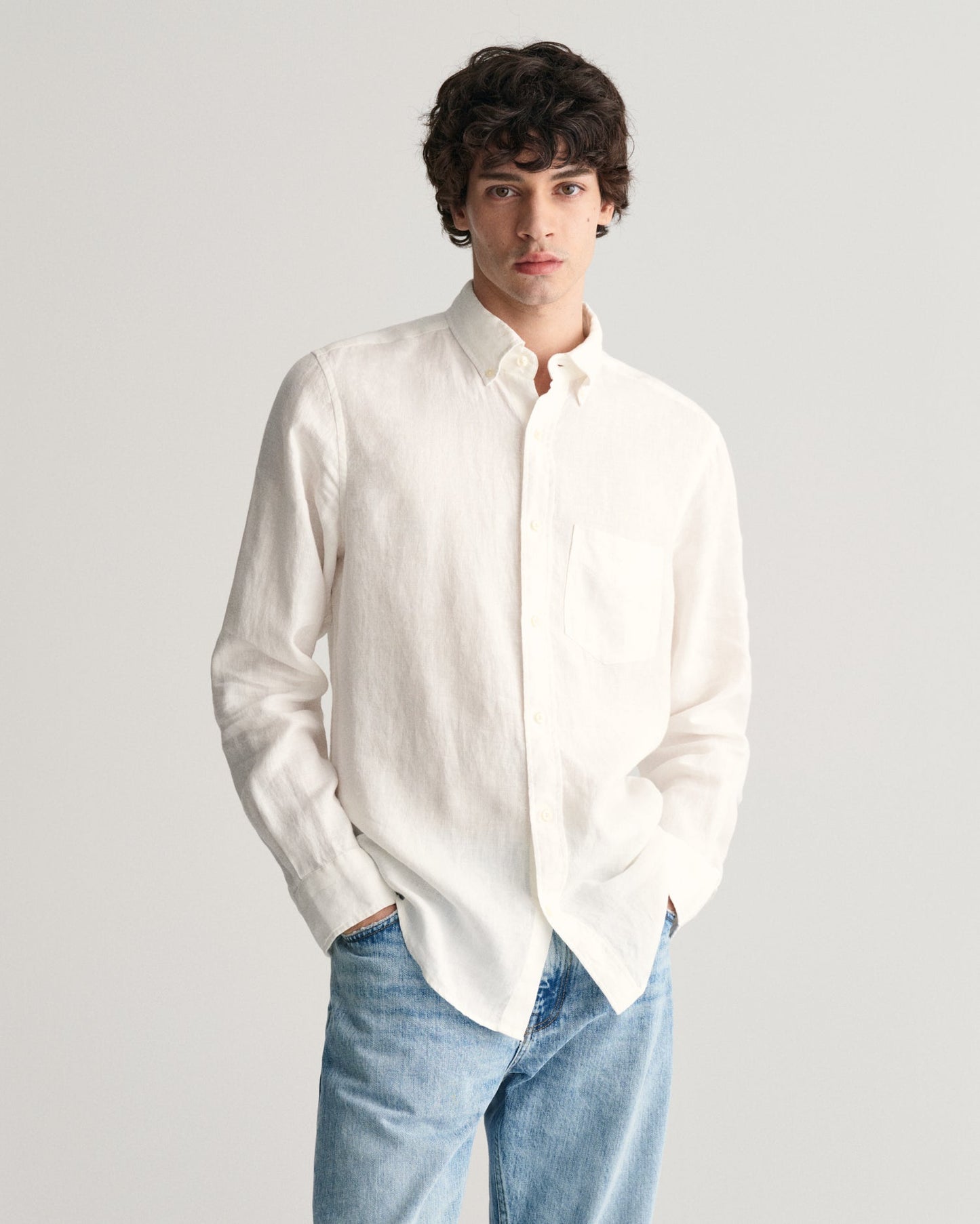 Chemise en lin coupe standard pour homme - BLANC 