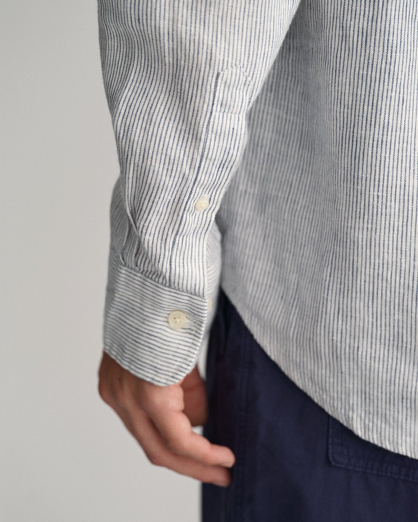 Chemise rayée en lin coupe classique pour homme - BLANC 