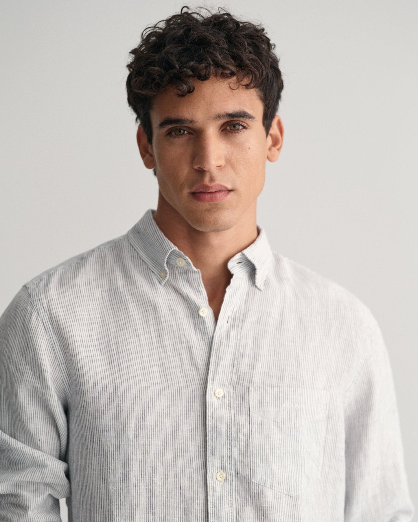 Chemise rayée en lin coupe classique pour homme - BLANC 