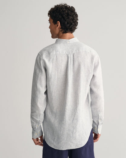 Chemise rayée en lin coupe classique pour homme - BLANC 