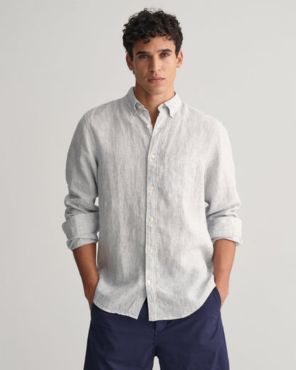 Chemise rayée en lin coupe classique pour homme - BLANC 