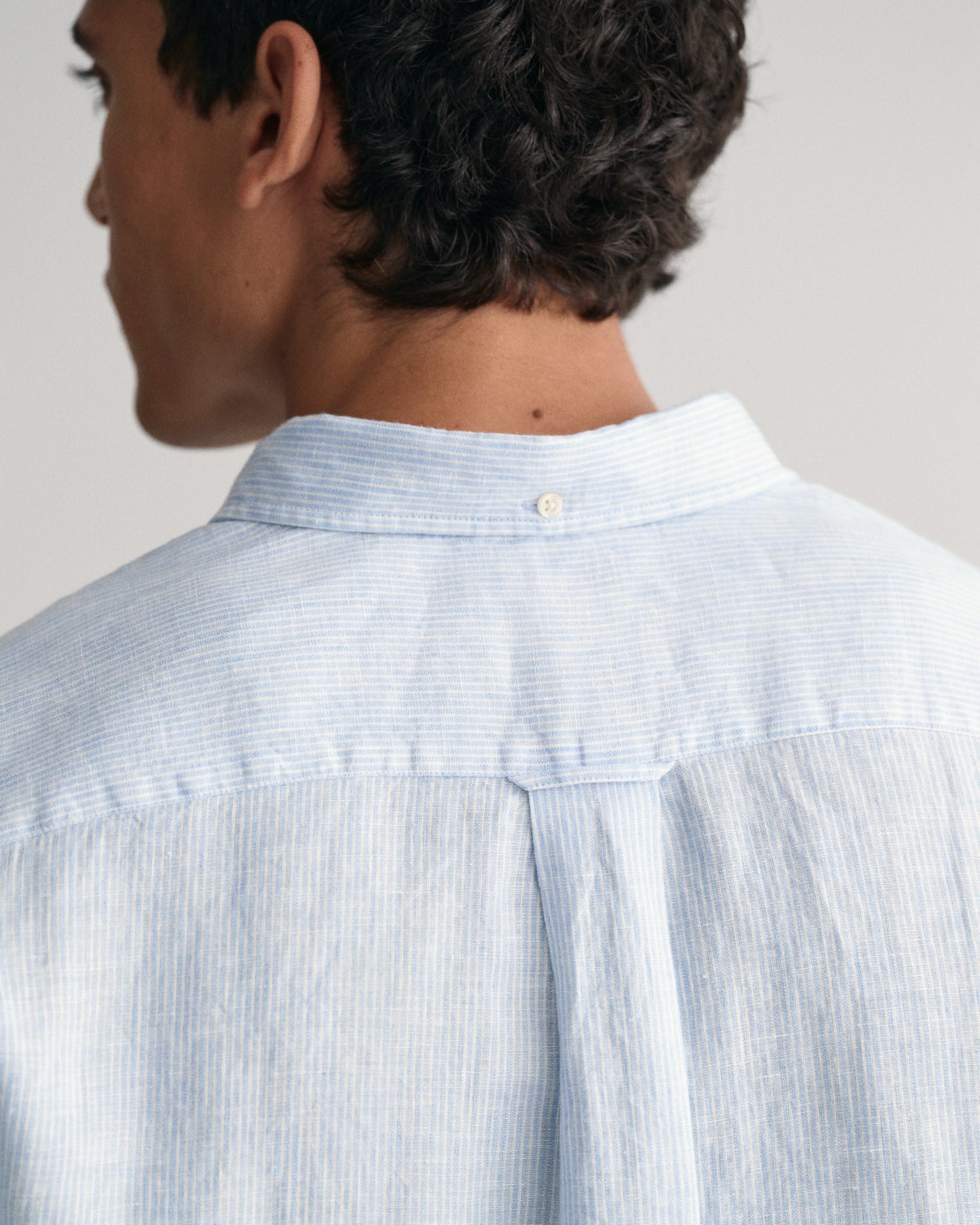 Chemise rayée en lin coupe classique pour homme - Bleu Capri 