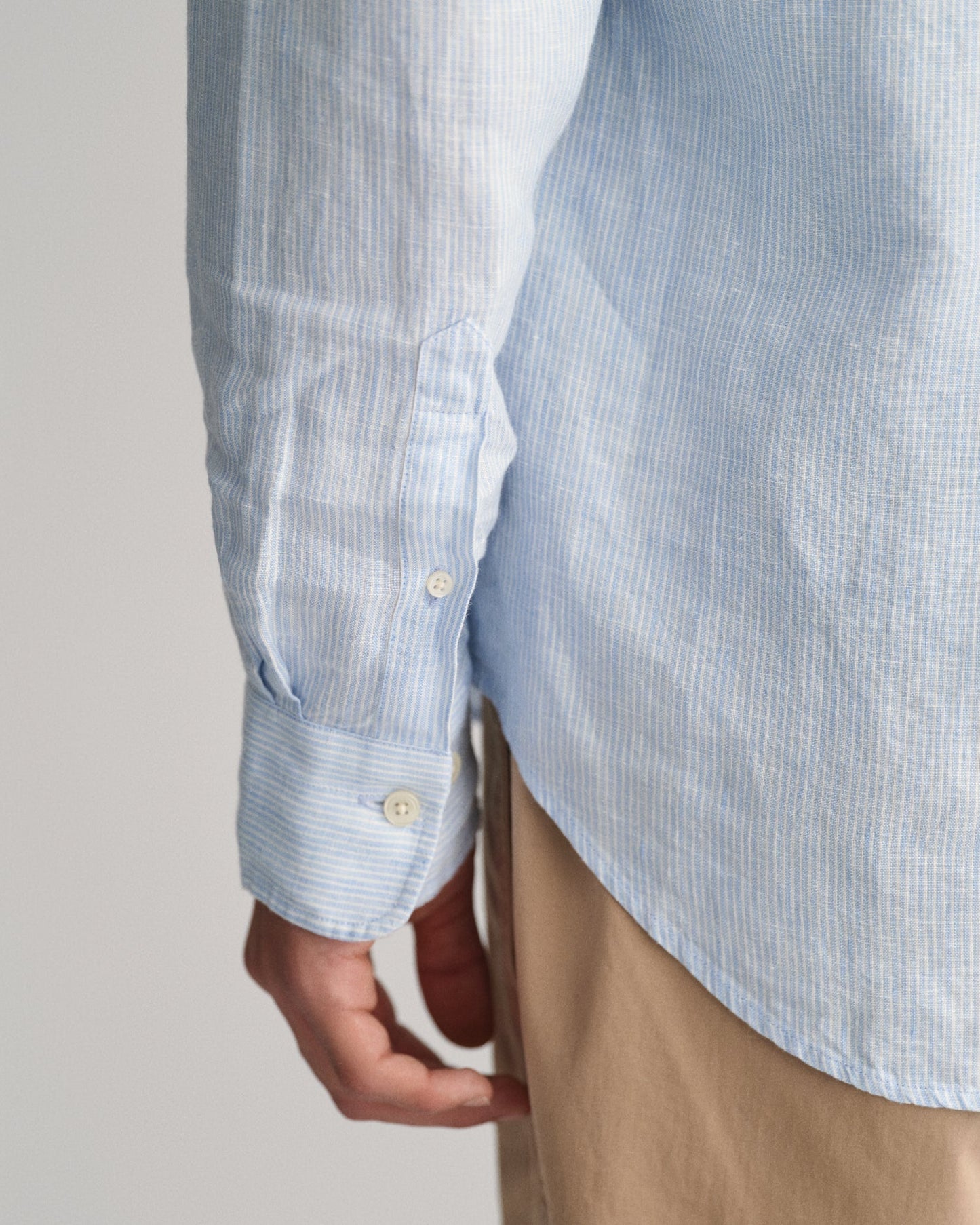 Chemise rayée en lin coupe classique pour homme - Bleu Capri 