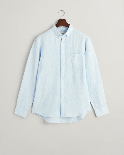 Chemise rayée en lin coupe classique pour homme - Bleu Capri 