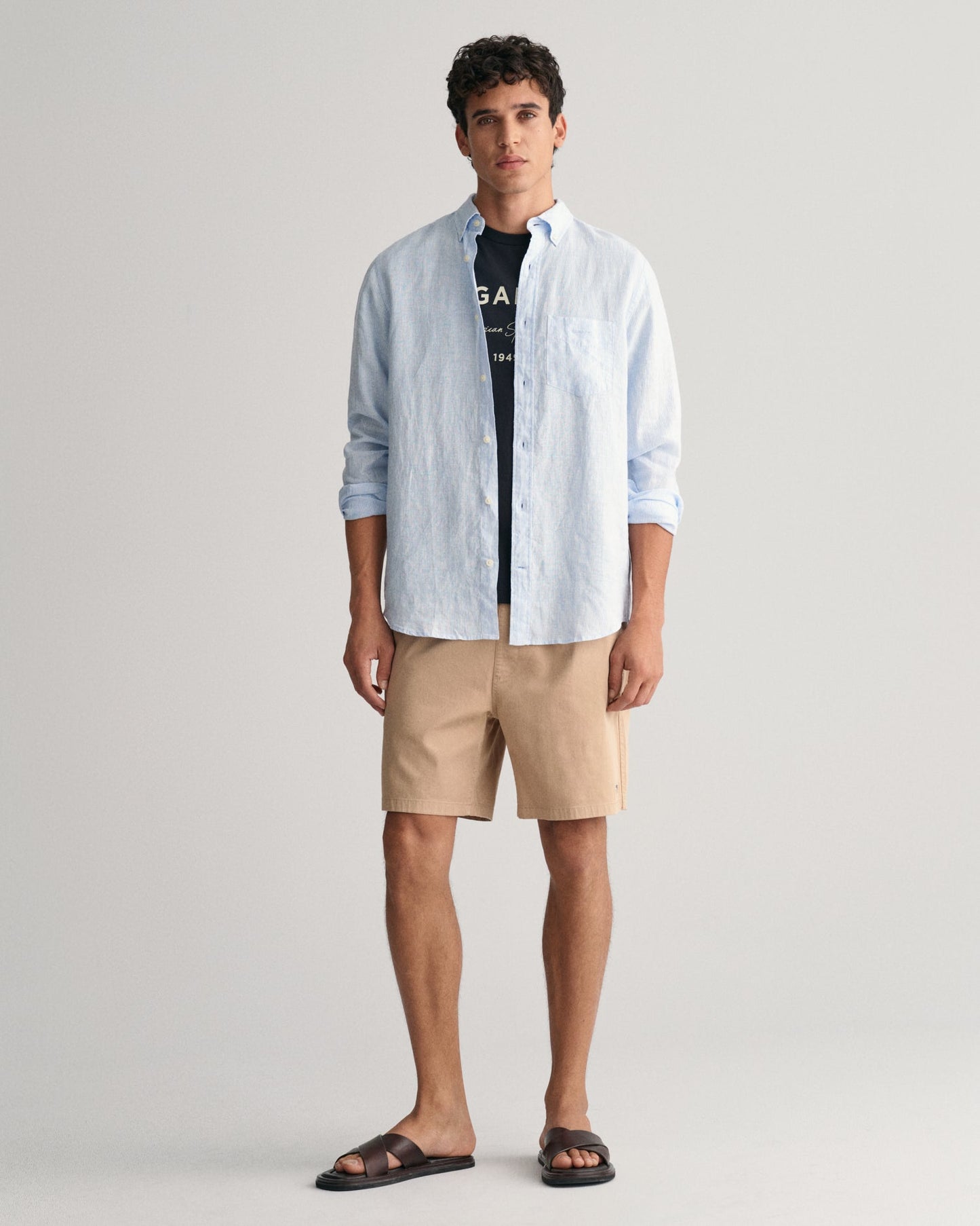 Chemise rayée en lin coupe classique pour homme - Bleu Capri 