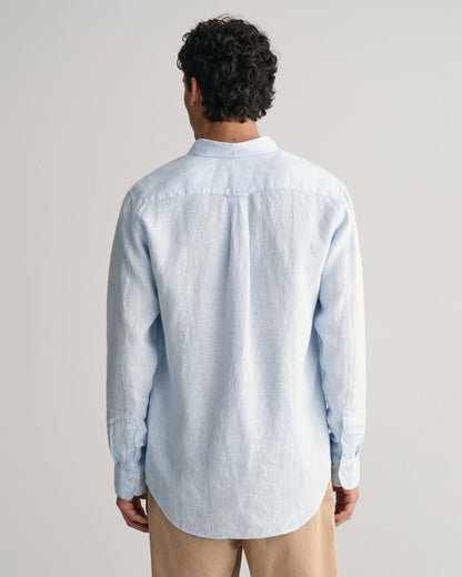 Chemise rayée en lin coupe classique pour homme - Bleu Capri 