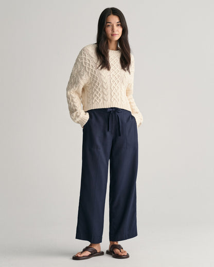 Women's Relaxed Fit Tie Waist Pants - EVENING BLUE
