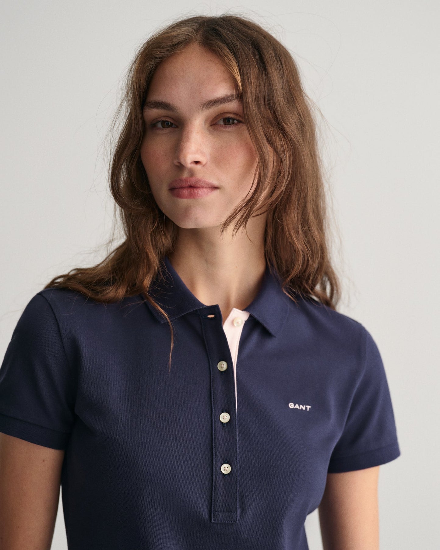 Polo piqué à col contrasté pour femme - BLEU SOIR 