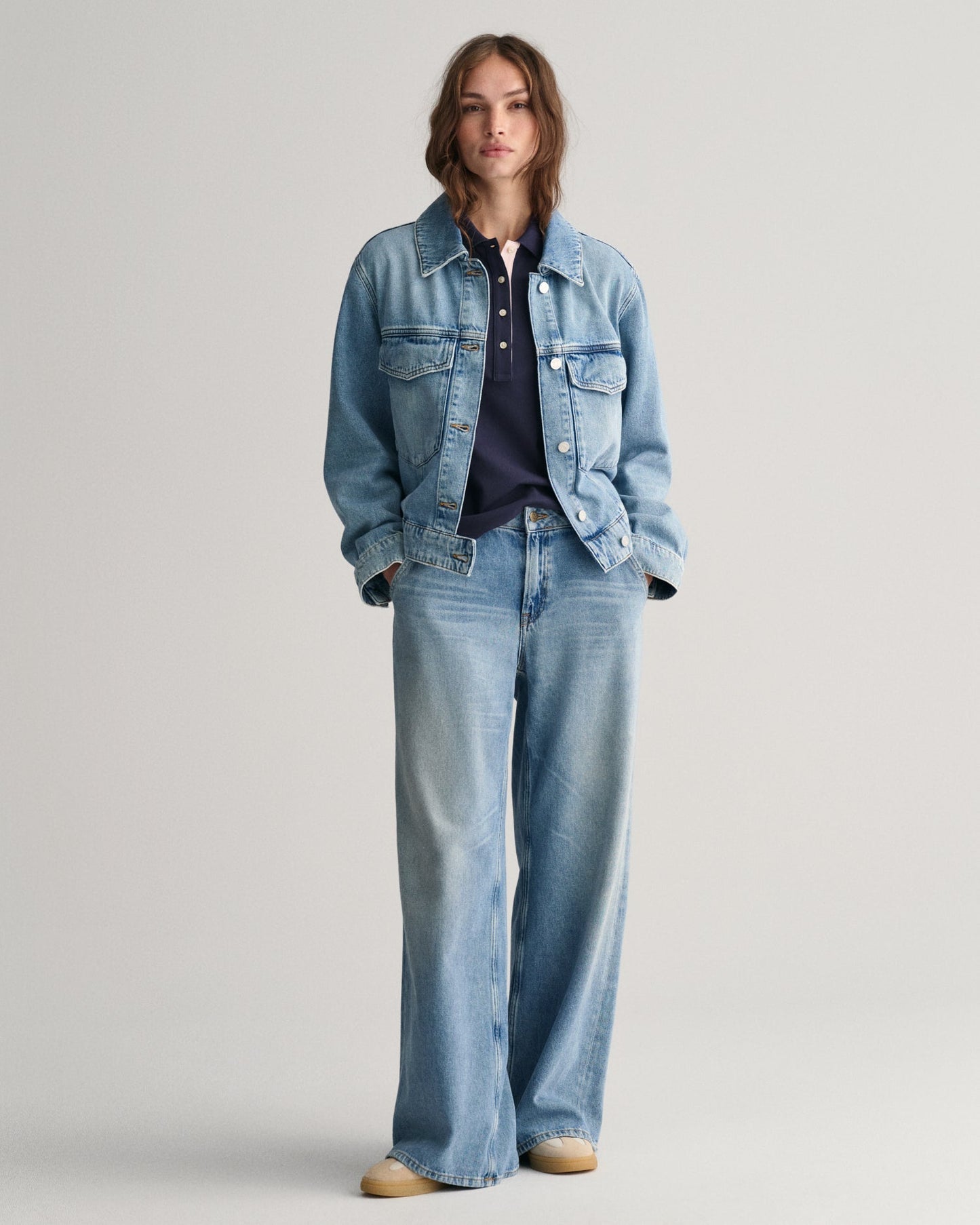 Polo piqué à col contrasté pour femme - BLEU SOIR 