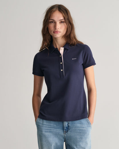 Polo piqué à col contrasté pour femme - BLEU SOIR 