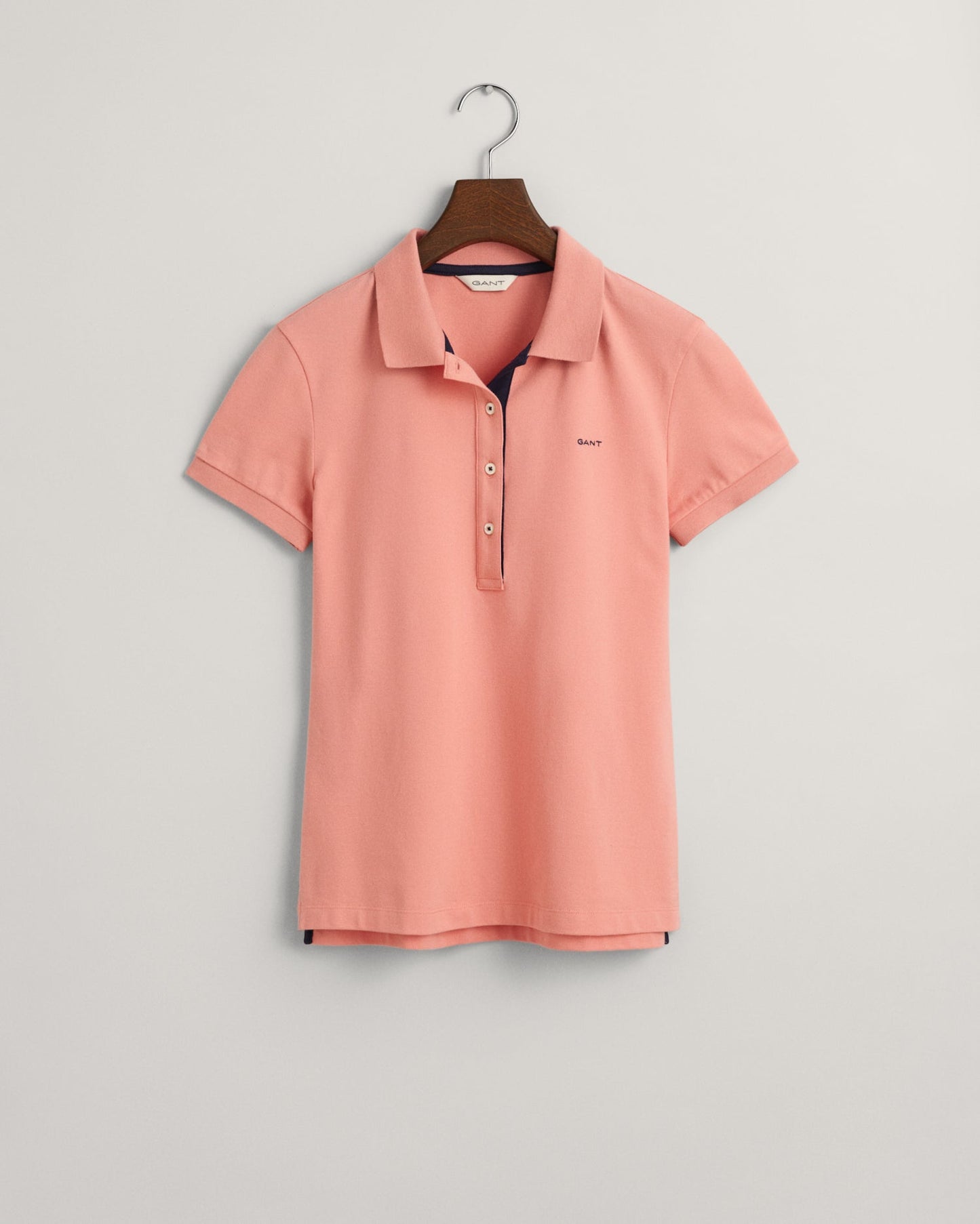 Polo piqué à col contrasté pour femme - ROSE PÊCHE 