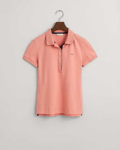 Polo piqué à col contrasté pour femme - ROSE PÊCHE 