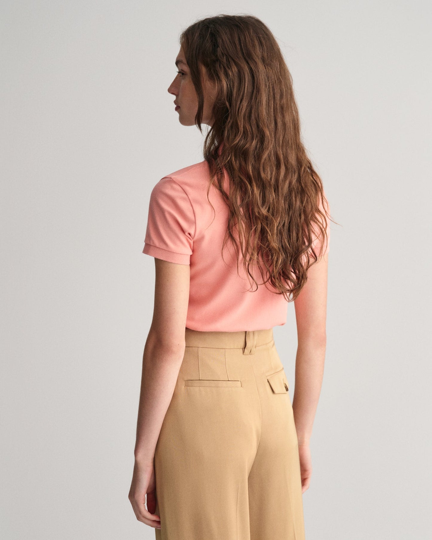 Polo piqué à col contrasté pour femme - ROSE PÊCHE 