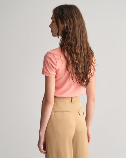 Polo piqué à col contrasté pour femme - ROSE PÊCHE 