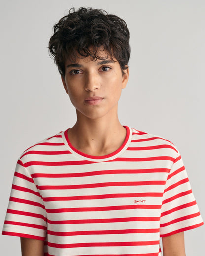 Gestreiftes T-Shirt für Damen - HELLROT 