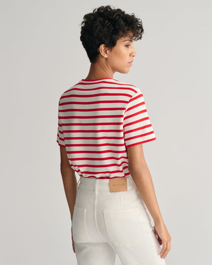 Gestreiftes T-Shirt für Damen - HELLROT 