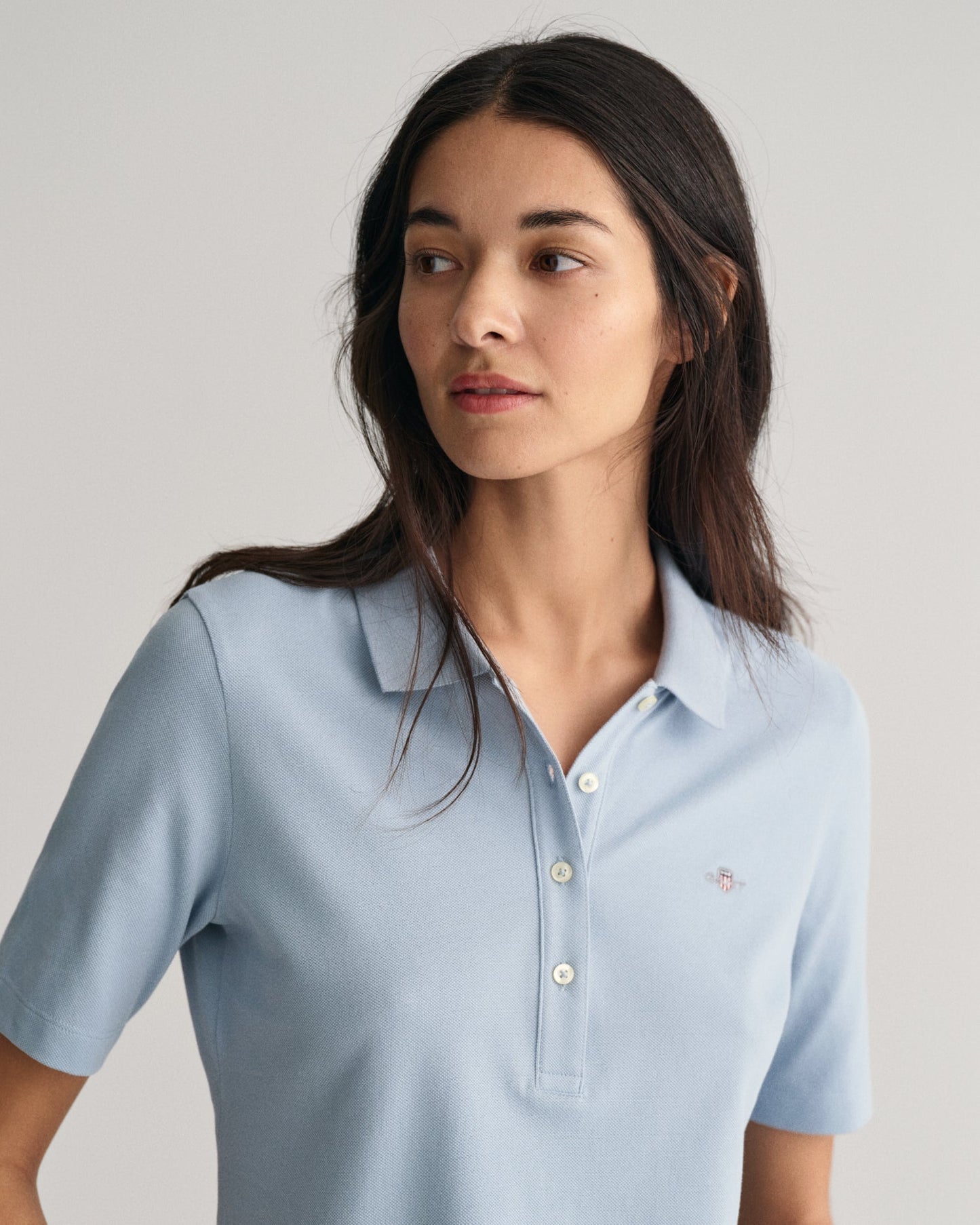 Damen Shield Piqué Poloshirt - TAUBENBLAU 