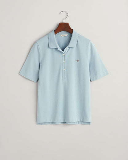 Damen Shield Piqué Poloshirt - TAUBENBLAU 