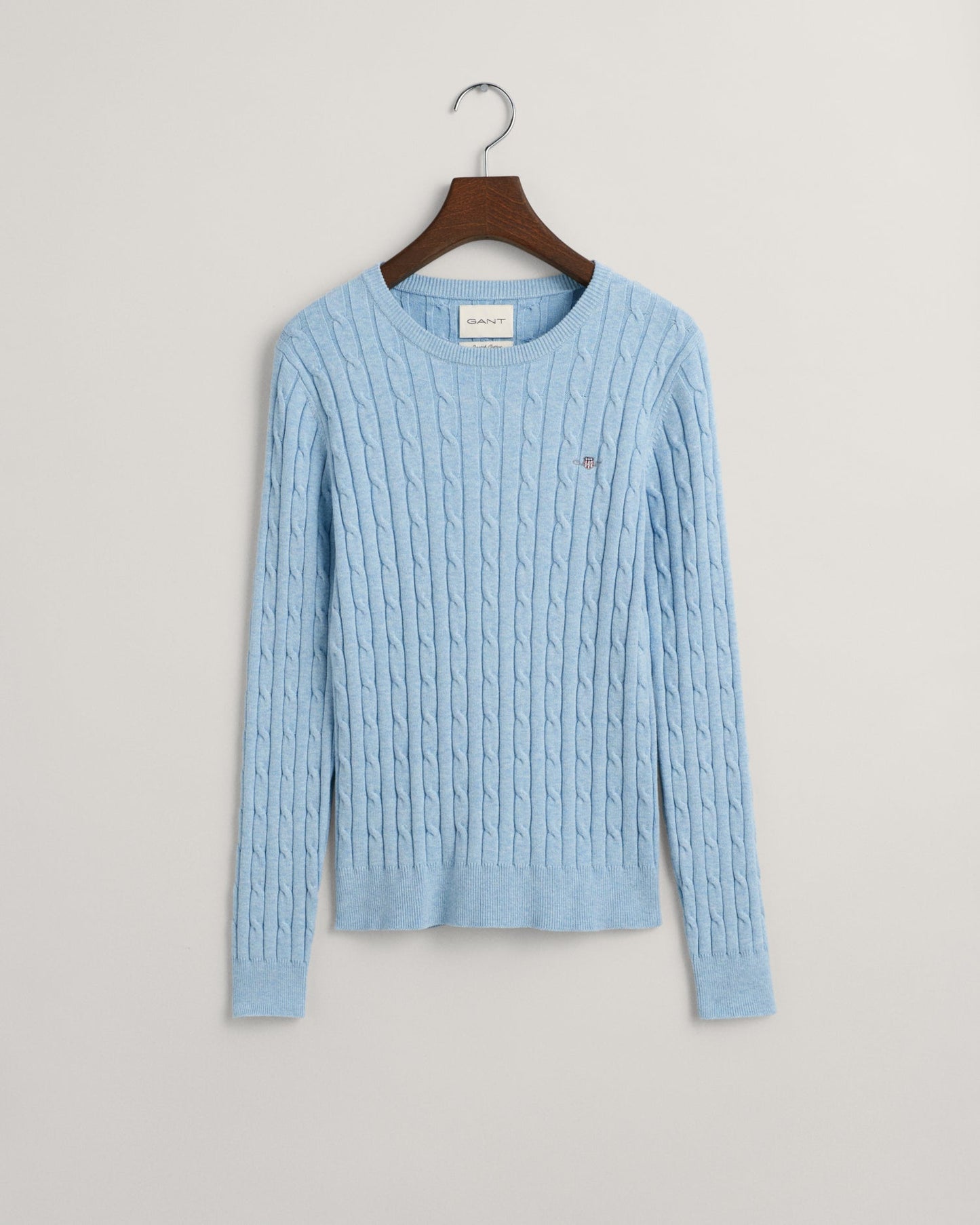 Pull ras du cou en maille torsadée de coton extensible pour femme - BLEU COLOMBE 