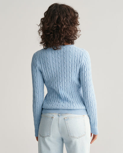 Pull ras du cou en maille torsadée de coton extensible pour femme - BLEU COLOMBE 