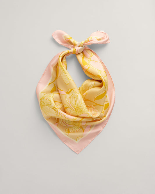Foulard en soie imprimé magnolia pour femme - Jaune poudré 