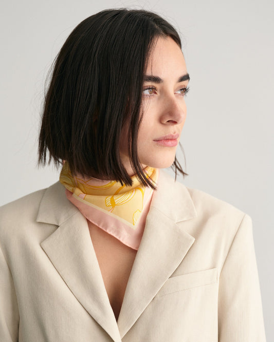 Foulard en soie imprimé magnolia pour femme - Jaune poudré 