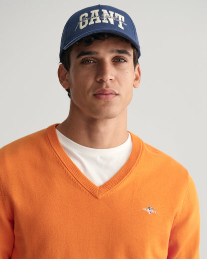 Pull classique en coton à col en V pour homme - SWEET ORANGE 