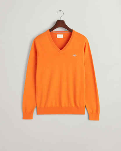 Pull classique en coton à col en V pour homme - SWEET ORANGE 