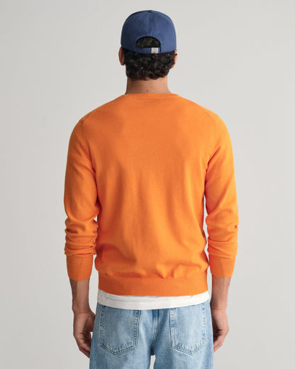 Pull classique en coton à col en V pour homme - SWEET ORANGE 