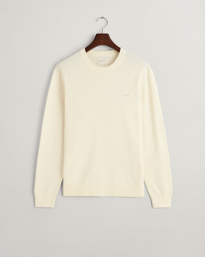 Pull ras du cou en coton texturé pour homme - CRÈME 