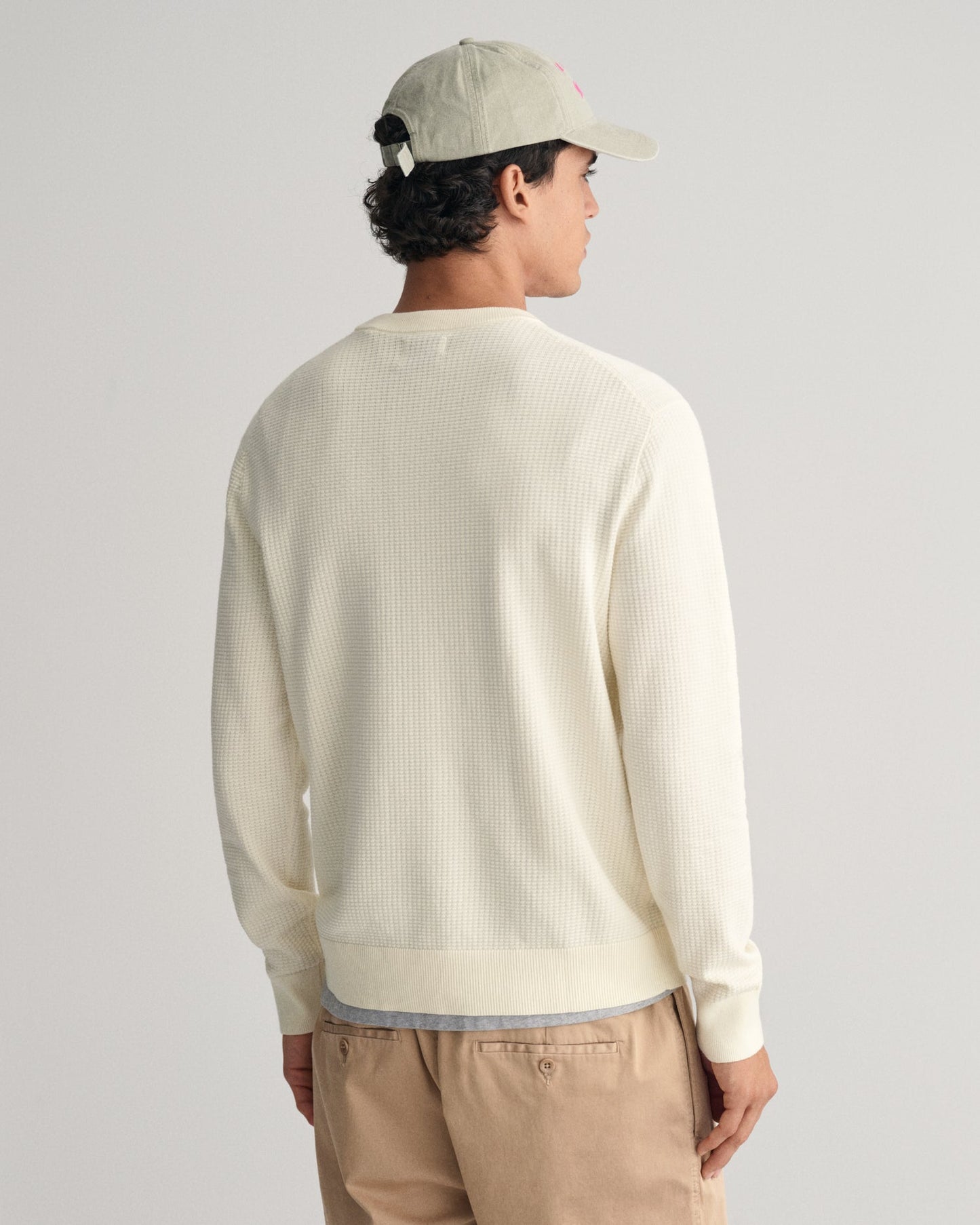 Pull ras du cou en coton texturé pour homme - CRÈME 
