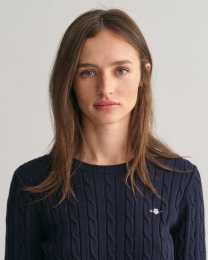 Pull ras du cou en coton extensible pour femme - Bleu soirée 