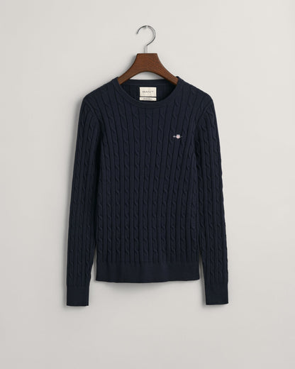 Pull ras du cou en coton extensible pour femme - Bleu soirée 