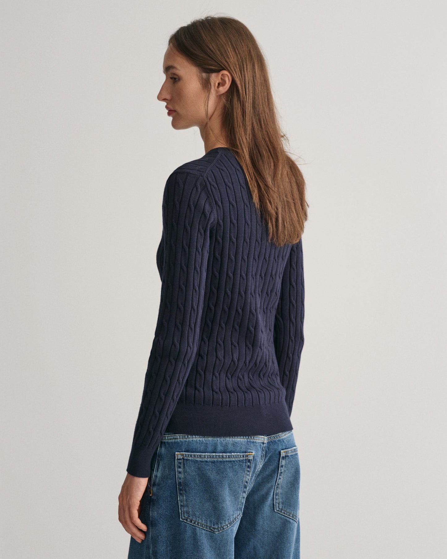 Pull ras du cou en coton extensible pour femme - Bleu soirée 