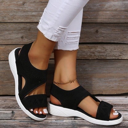 Chaussures d'été décontractées pour femmes, sandales à plateforme creuses en maille à bout ouvert 