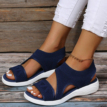 Chaussures d'été décontractées pour femmes, sandales à plateforme creuses en maille à bout ouvert 