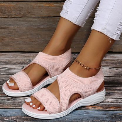 Chaussures d'été décontractées pour femmes, sandales à plateforme creuses en maille à bout ouvert 