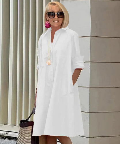 Robe mi-longue à manches longues et col chemise pour femme, nouvelle collection été 2025, avec poches 