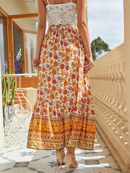 Women's Summer 2025 Boho Floral Elastic High Waist Midi Skirts