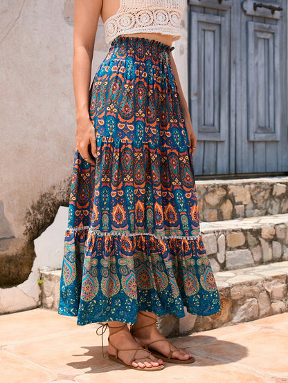Women's Boho Floral Elastic High Waist Maxi Skirts
