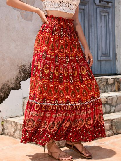 Women's Boho Floral Elastic High Waist Maxi Skirts