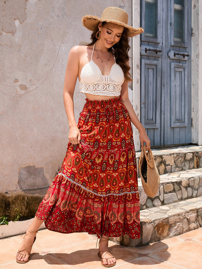 Women's Boho Floral Elastic High Waist Maxi Skirts