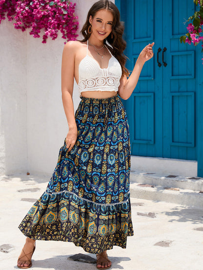 Women's Boho Floral Elastic High Waist Maxi Skirts