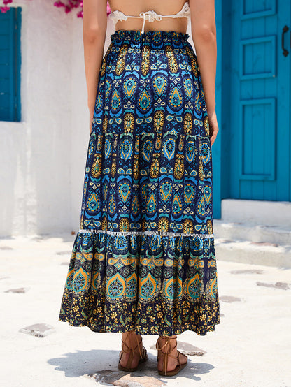 Women's Boho Floral Elastic High Waist Maxi Skirts