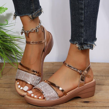 Chaussures d'été 2025 pour femmes, sandales à bout ouvert avec strass