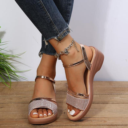 Chaussures d'été 2025 pour femmes, sandales à bout ouvert avec strass
