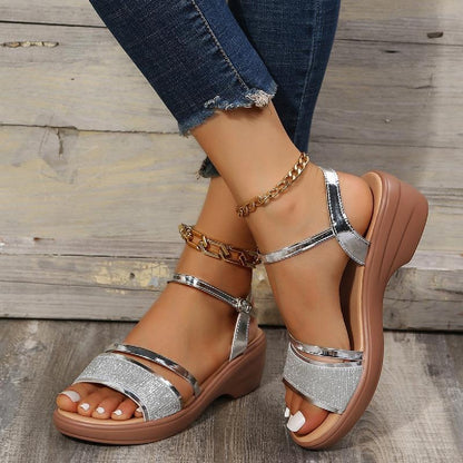 Chaussures d'été 2025 pour femmes, sandales à bout ouvert avec strass