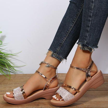 Chaussures d'été 2025 pour femmes, sandales à bout ouvert avec strass