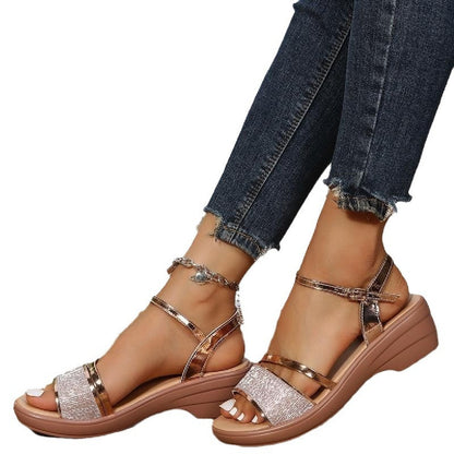 Chaussures d'été 2025 pour femmes, sandales à bout ouvert avec strass